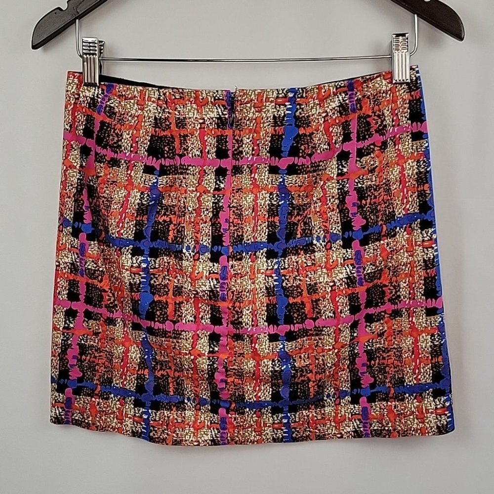 J.Crew Factory Stretch Mini Pencil Skirt Abstract Graffiti Plaid Size 00 - Picture 2 of 10